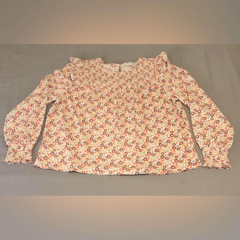 LOFT Ruffle Shoulder Floral Blouse Size Large